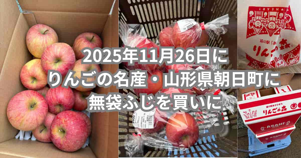 2025年11月26日に山形県朝日町で購入した無袋ふじを紹介するメイン画像