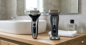 ブラウン製とパナソニック製の電気シェーバーを比較するアイキャッチ画像