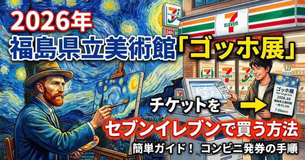 福島県立美術館で行われるゴッホ展のチケットの購入方法について説明するアイキャッチ画像